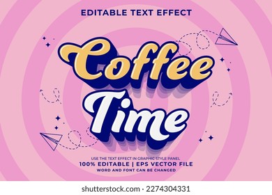Editable text effect Coffee Time 3d cartoon template style premium vector
