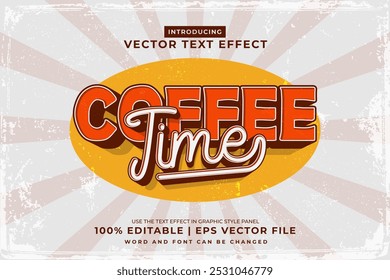 Editable text effect Coffee Time 3d vintage style premium vector