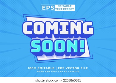 Editable text effect coming soon 3d cartoon template style premium vector