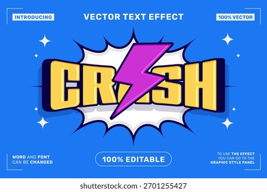 Efecto de texto editable Crash 3d Estilo de Plantilla de dibujos animados Vector premium