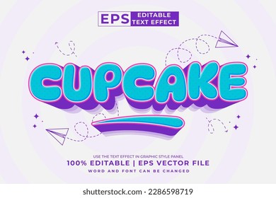 Editable text effect - cupcake 3d Cartoon Cute template style premium vector