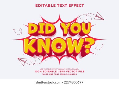 Editable text effect Did You Know 3d cartoon template style premium vector