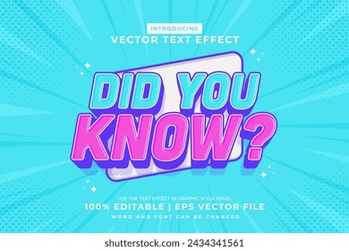 Editable text effect Did You Know 3d Cartoon template style premium vector