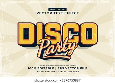 Editable text effect Disco Party 3d  Vintage style premium vector