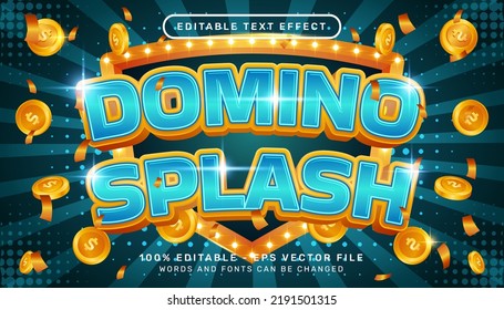 Editable text effect, domino splash casino 3d style concept