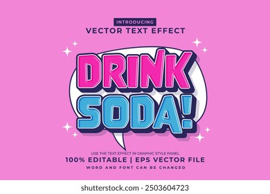 Editable text effect Drink Soda  3d Cartoon template style premium vector