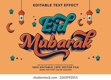 Editable text effect Eid Mubarak 3d Cartoon template style premium vector