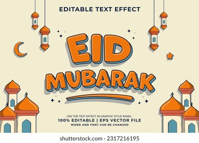 Editable text effect Eid Mubarak 3d Cartoon template style premium vector