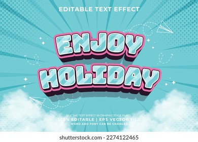 Editable text effect Enjoy Holiday 3d cartoon template style premium vector