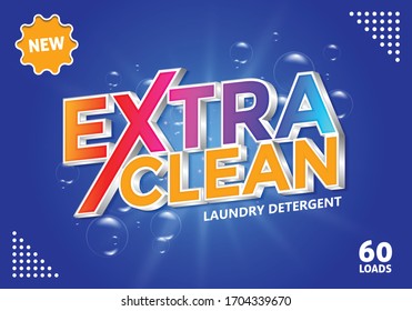 Editable Text Effect Extra Clean Laundry Detergen With 3D Design. Yellow And Blue Color