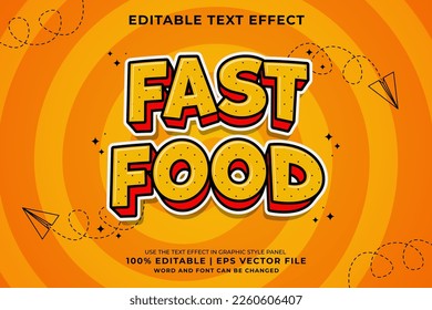 Editable text effect Fast Food 3d Traditional Cartoon template style premium vector