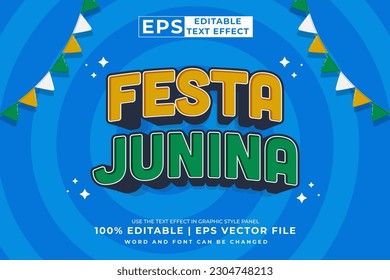 Editable text effect Festa Junina 3d Cartoon template style premium vector