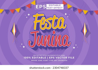 Editable text effect Festa Junina 3d Cartoon template style premium vector