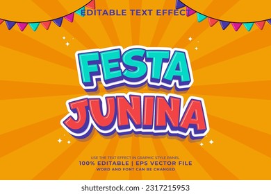 Editable text effect Festa Junina 3d Cartoon template style premium vector