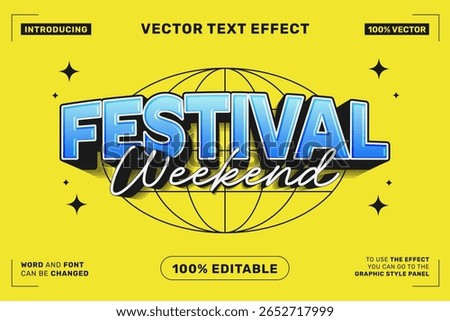 Editable text effect Festival Weekend 3d Cartoon template style premium vector