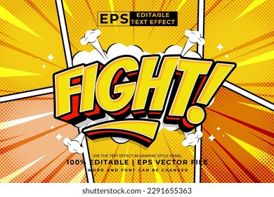 Editable text effect - fight comic 3d cartoon template style premium vector