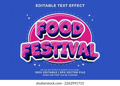 Editable text effect Food Festival 3d Traditional Cartoon template style premium vector