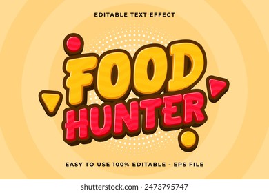 Editable text effect food hunter 3d Trendy Cartoon template style premium vector