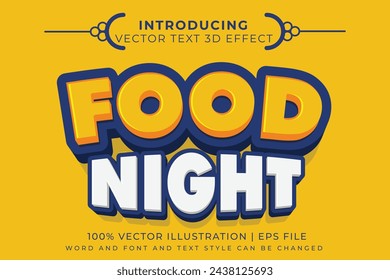 Editable text effect Food Night 3D cartoon template style premium vector.