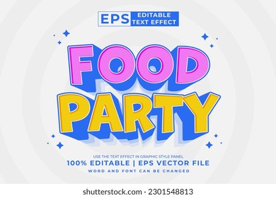 Editable text effect Food Party 3d Cartoon Cute template style premium vector