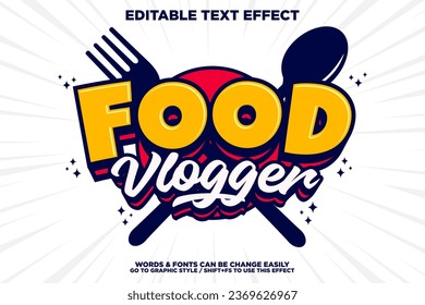 Editable text effect Food Vlogger 3d Traditional Cartoon template style premium vector