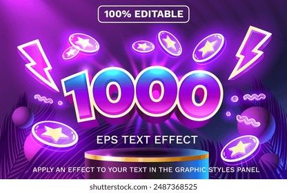 Editable text effect. Free coin slots, sale template. Neon style. Vector illustration