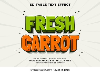 Editable text effect - Fresh Carrot 3d Traditional Cartoon template style premium vector