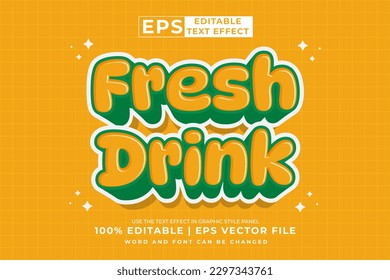 Editable text effect Fresh Drink 3d  cartoon style premium vector