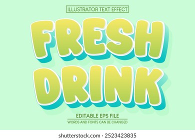 Editable text effect Fresh Drink 3d Cartoon template style premium vector