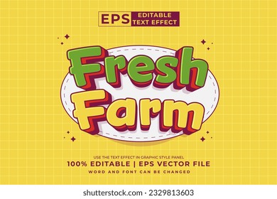 Editable text effect Fresh Farm 3d Cartoon template style premium vector