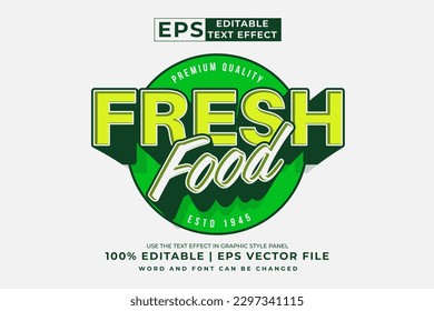 Editable text effect Fresh Food 3d logo cartoon template style premium vector