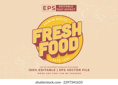 Editable text effect Fresh Food 3d logo cartoon template style premium vector