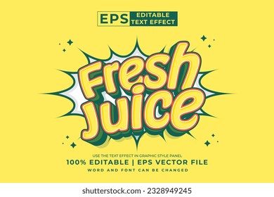 Editable text effect Fresh Juice 3d Cartoon template style premium vector