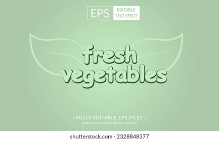 Editable text effect fresh vegetables 3d Cartoon template style vector