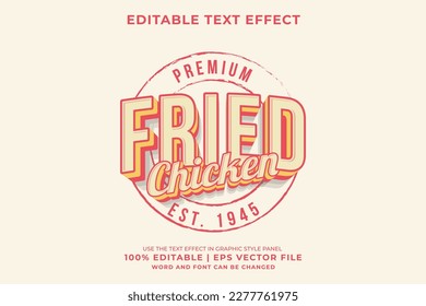 Efecto de texto editable logotipo de pollo frito 3d vintage premium vector