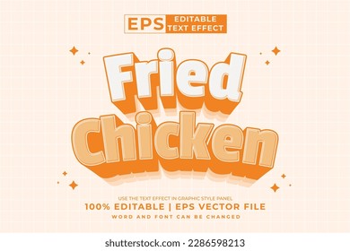 Efecto de texto editable - Pollo frito 3d Cartoon Cute estilo de plantilla vector premium