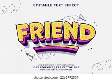 Efecto de texto editable - Vector premium de estilo de la plantilla de dibujos animados 3d de Amigo