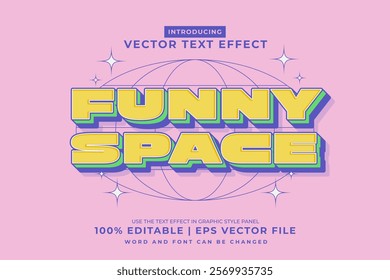 Editable text effect Funny Space 3d Cartoon template style premium vector
