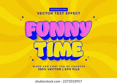 Editable text effect Funny Time 3d cartoon style premium vector