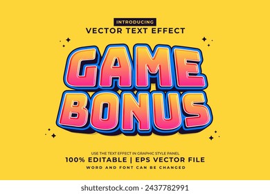 Editable text effect Game Bonus 3d cartoon template style premium vector