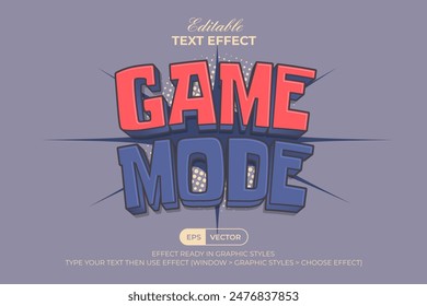 Editable Text Effect Game Mode 3D Cartoon Vintage Style. Vector Template Typography.