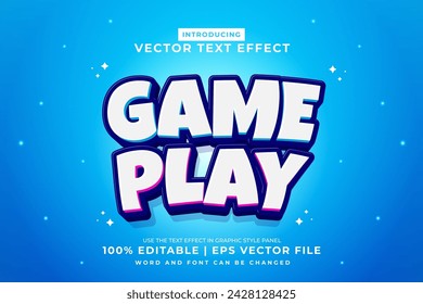 Editable text effect Game Play 3d cartoon template style premium vector