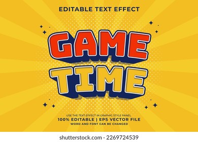 Editable text effect - Game Time 3d cartoon template style premium vector