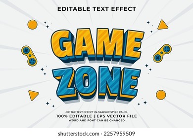 Editable text effect - Game Zone 3d Cartoon template style premium vector