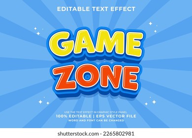 	Editable text effect Game Zone 3d Cartoon template style premium vector