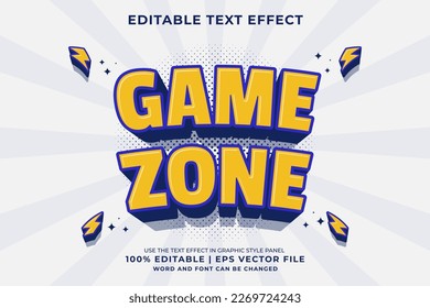 Editable text effect - Game Zone 3d cartoon template style premium vector