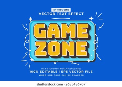 Editable text effect Game Zone 3d cartoon template style premium vector