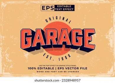 Editable text effect Garage Vintage 3d template style premium vector