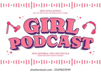 Editable Text Effect Girl Podcast Vintage Cartoon Style