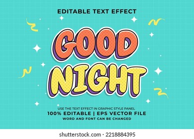 Editable text effect - Good night Cartoon template style premium vector